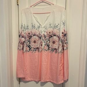 Floral Pink and White Women's long sleeve Top